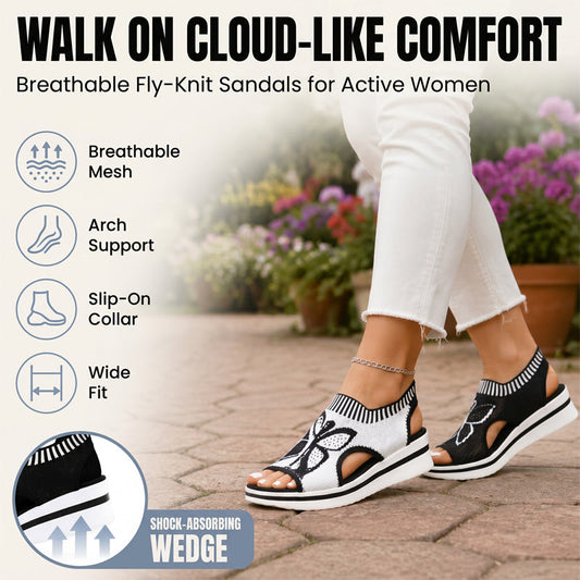 📢📢50% OFF !! ⏰Women Fly-Knit Peep-Toe Platform Wedge Sandals, Breathable Arch Support Cushioned Slip-On Summer Beach Holiday Shoes