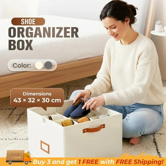 📢📢50% OFF !!!⏰ Fabric Shoe Organizer Storage Box👟– Foldable Design, Large Capacity, Dustproof & Breathable, Space-Saving for Closet & Bedroom 🧺