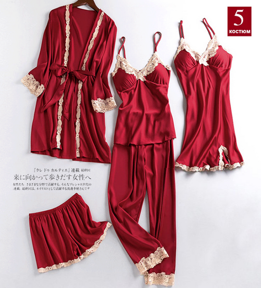 🥰5-częściowa piżama z lodowego jedwabiu