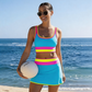 Sportowe Bikini Trzyczęściowe z Nylonu w Stylu Bloków Kolorów