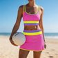 Sportowe Bikini Trzyczęściowe z Nylonu w Stylu Bloków Kolorów