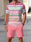 Men's Short Sleeve Casual Set, Summer Beach Fashion Sport Wear, Plaid Pattern, Slim-Fitting, Above the Knee