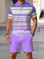 Men's Short Sleeve Casual Set, Summer Beach Fashion Sport Wear, Plaid Pattern, Slim-Fitting, Above the Knee