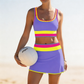 Sportowe Bikini Trzyczęściowe z Nylonu w Stylu Bloków Kolorów