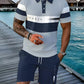 Men's Short Sleeve Casual Set, Summer Beach Fashion Sport Wear, Plaid Pattern, Slim-Fitting, Above the Knee