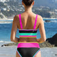 Sportowe Bikini Trzyczęściowe z Nylonu w Stylu Bloków Kolorów
