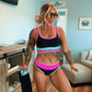 Sportowe Bikini Trzyczęściowe z Nylonu w Stylu Bloków Kolorów