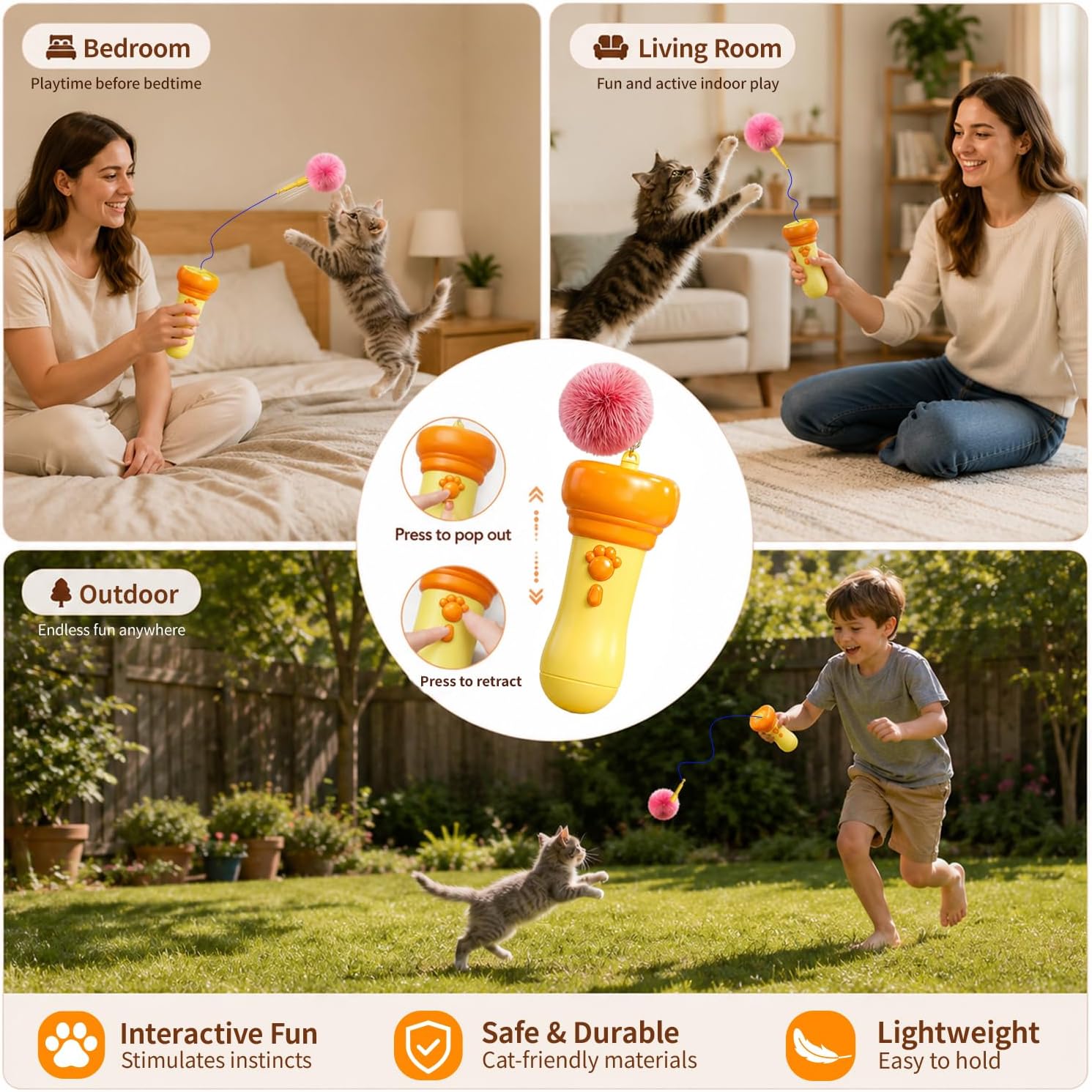 Interactive cat teaser used during playtime with a cat