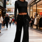 📢📢50 % OFF !!🎅Women's Sequin Sparkle Wide Leg Pants with Elastic Waistband