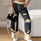 🍁Frühherbst-Sonderangebot✨ Patchwork-Denim Elastische Bundweite Beine Hose