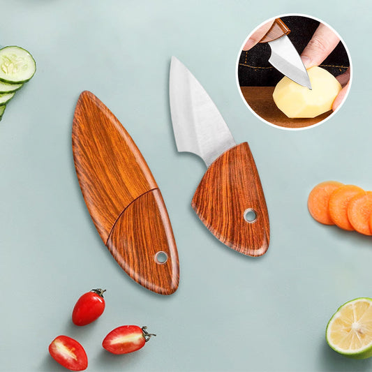 🔥🔪Mini Pocket Holzmesser Küchenmesser Obstmesser Outdoor-Zerlegemesser Tragbarer Alltagsbegleiter (Holzfisch-Design)