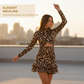 Damska mini sukienka w panterkę z marszczeniami