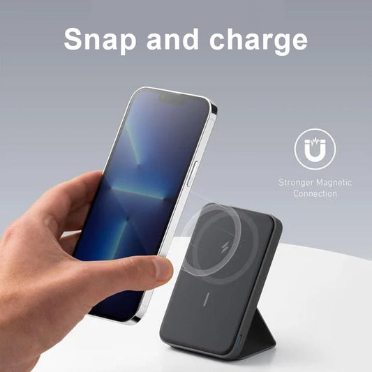 Mini Magnetyczny Powerbank Bezprzewodowy ze Składaną Podstawką