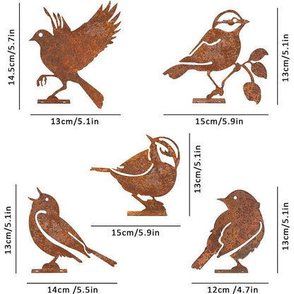 🦜Zestaw 5 sztuk metalowych dekoracji ogrodowych w kształcie ptaków z efektem postarzenia