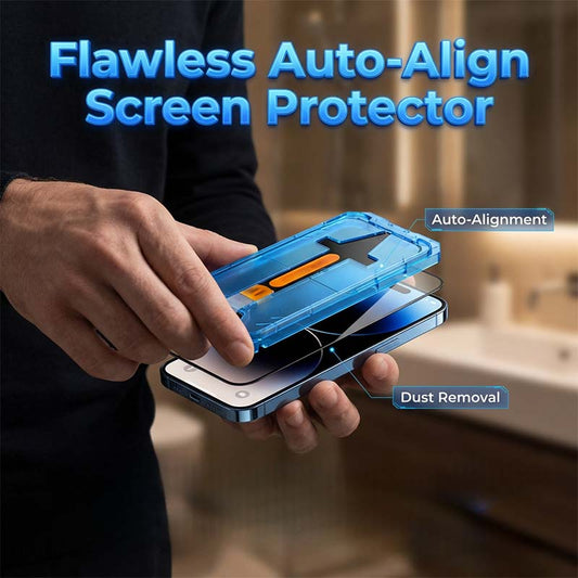 📱🛡️ Auto-align screen protector – 9H tempered glass, dust-free, easy install!