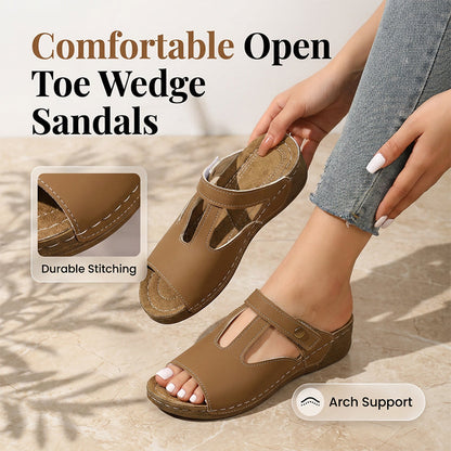 Women's Open Toe Cutout Wedge Slide Sandals
