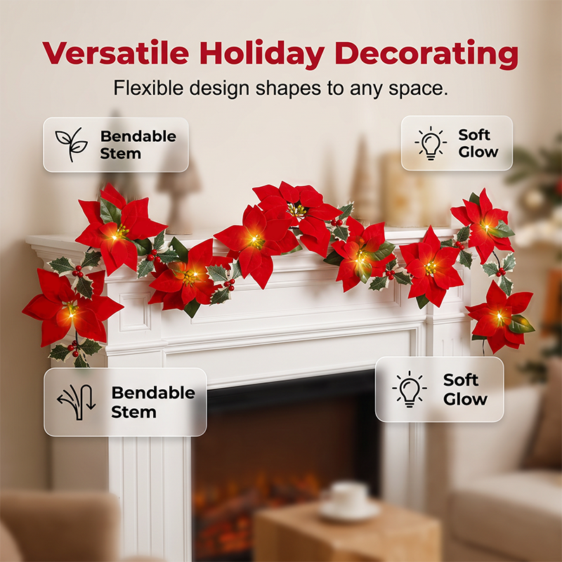 Christmas Poinsettia String Lights – Add a Warm Holiday Glow product view 4