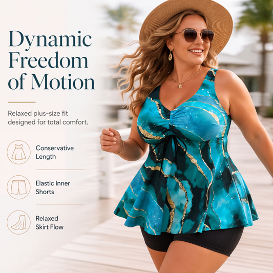 🎁New Arrivals 2026 – 50% Off💥Plus Size Swimsuit – Marble Print & Tummy Control Design