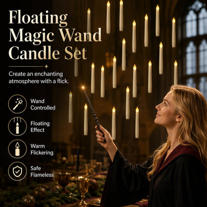 Magical Wand Remote Floating LED Taper Candles Set