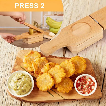 Mini Wooden Tostones & Plantain Press, 2-in-1 Smasher Mold for Crispy Green Plantains, Banana Smash Maker with Cup