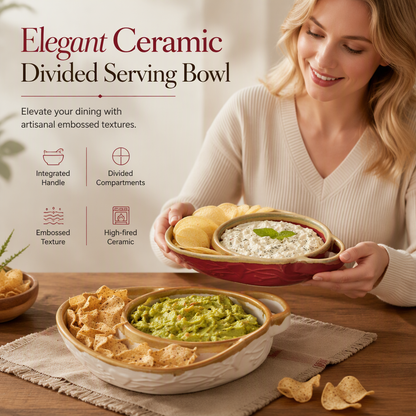 🥳2026 HOT SALE🥳💞50K+ SOLD! 🍲✨ 50% OFF! Retro Ceramic Divided Baking Dish – vintage embossed design, dual compartments keep dips & sides separate, microwave safe. Elegant dining for every occasion! ❤️✅