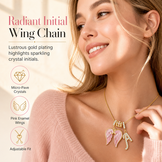 Women's Zircon Initial Letter Wing Necklace