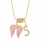 Women's Zircon Initial Letter Wing Necklace