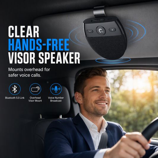 Bluetooth 5.0 Car Sun Visor Speakerphone | Vibration Auto On Hands-Free Call Kit with Caller ID & Dual Device Connection