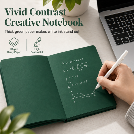 Deep Green Blank Notebook and White Gel Pen Set