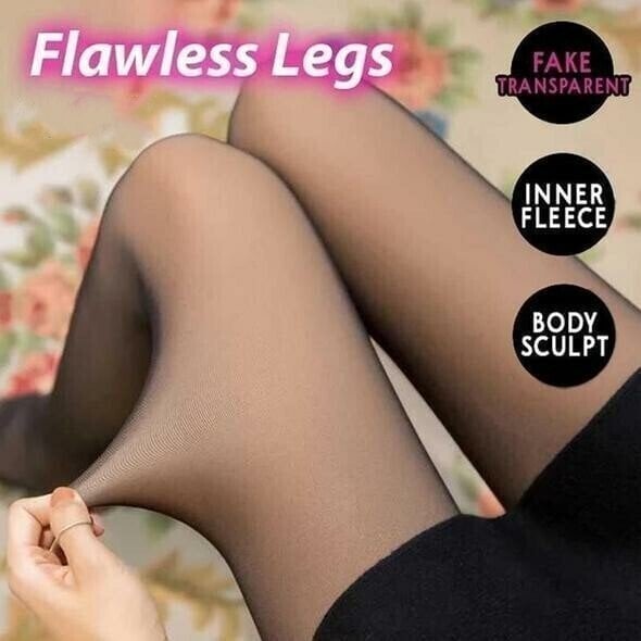 Flawless Legs Gefälschte, durchscheinende, warme, mit Plüsch gefütterte elastische Strumpfhose